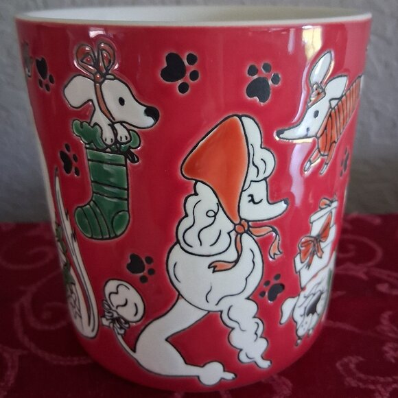 St. Nicholas Square Red Ceramic Holiday Dog Themed Coffee Mug - Picture 8 of 11
